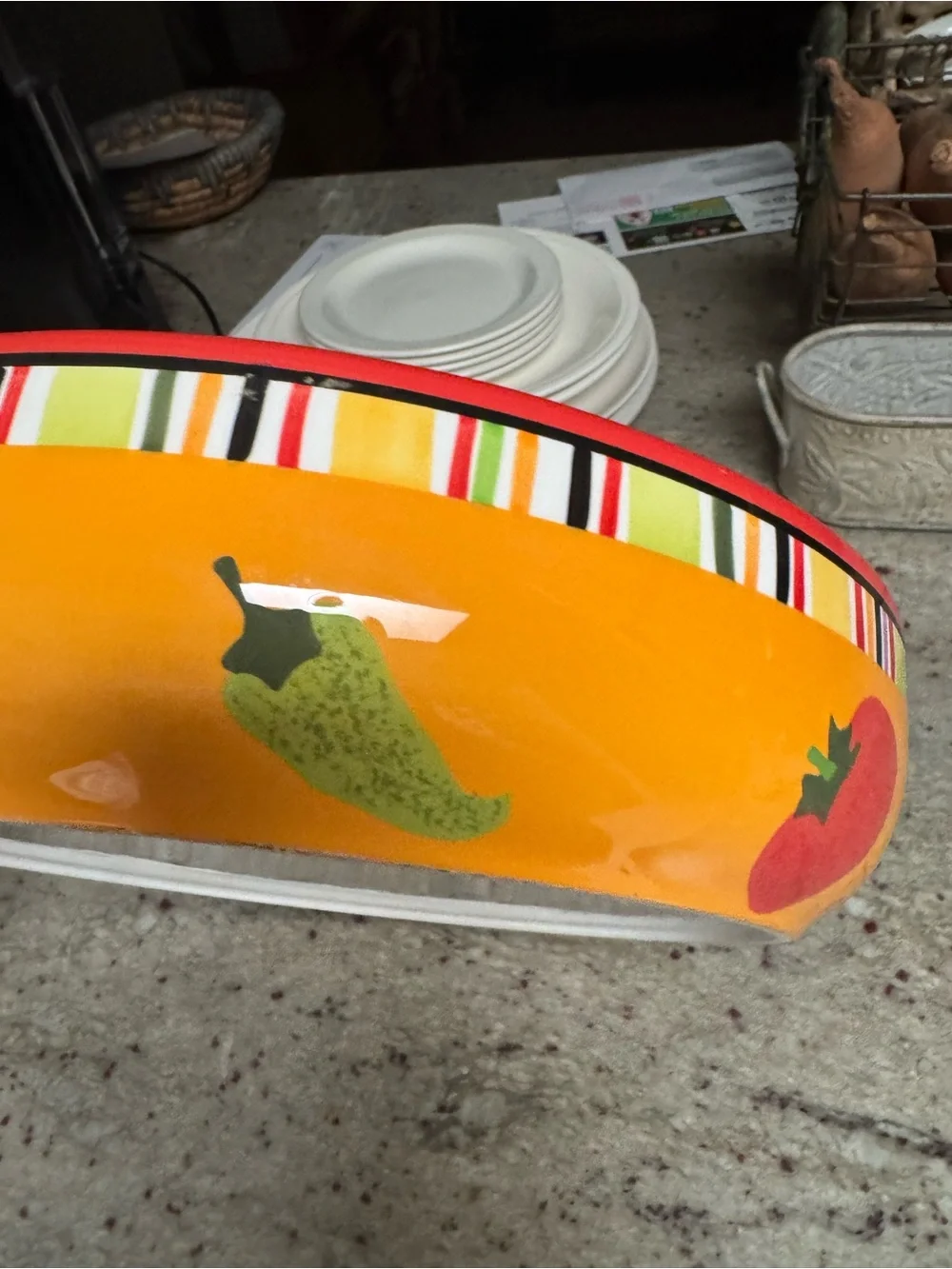 Crate&Barrel White Ceramic Serve Bowl in “Mambo Margarita” print